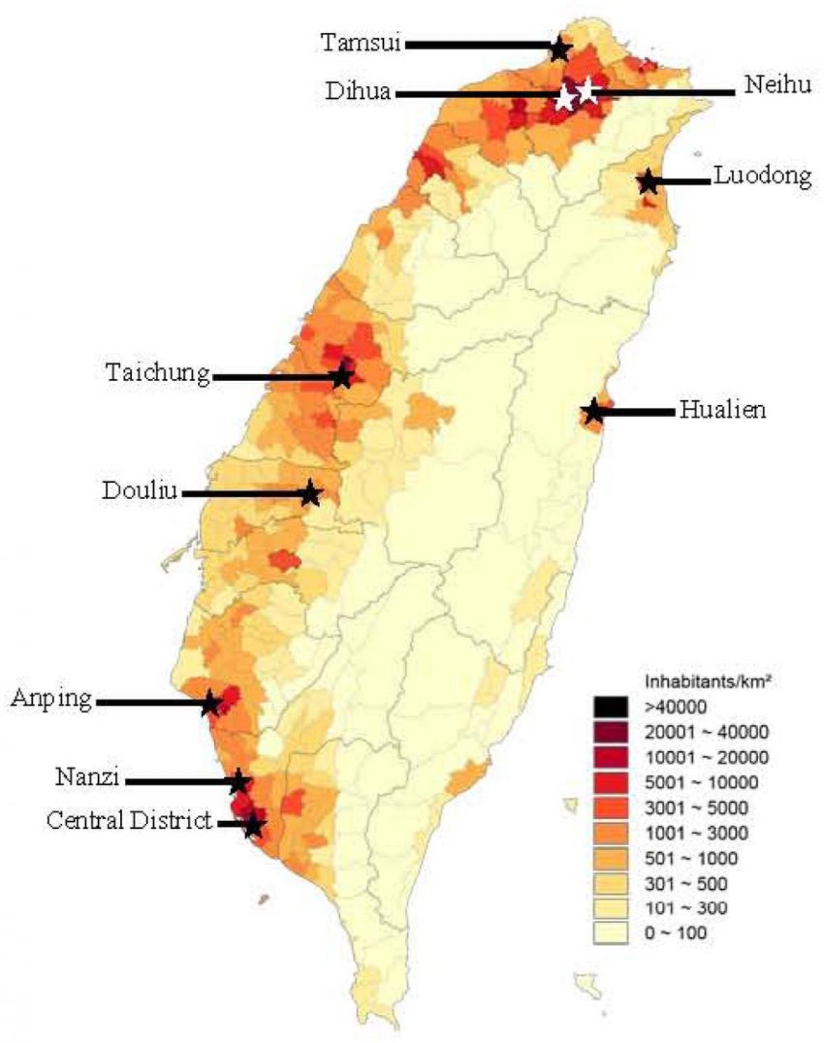 Taiwan Bevölkerung Dichte Karte