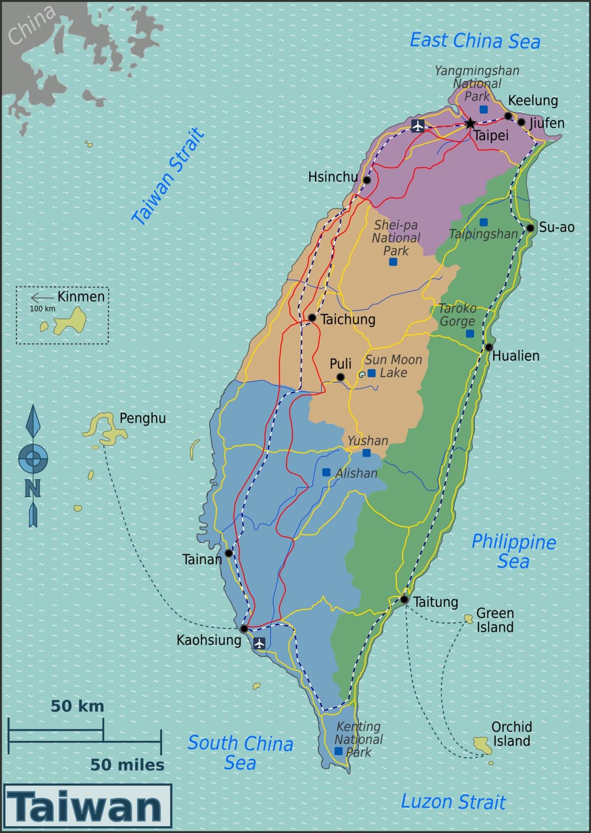 Landkarte von Taiwan-ports