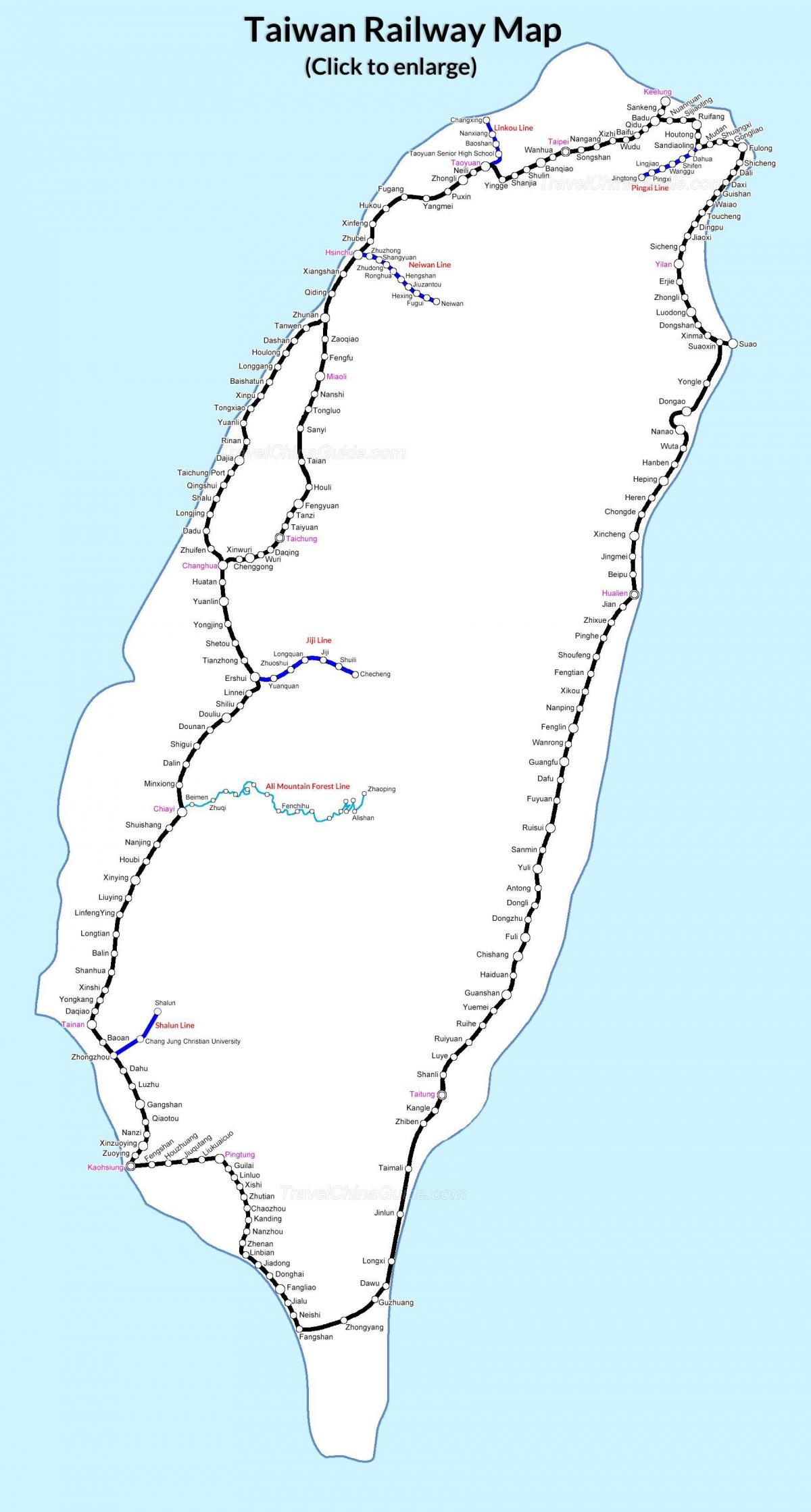 Eisenbahn-Karte von Taiwan